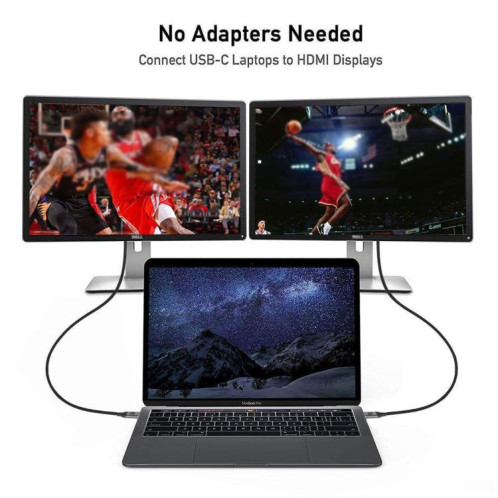 Câble QGeeM USB-C/Type-C vers HDMI 4K 30 Hz pour la duplication d'écran et l'affichage étendu, longueur du câble : 1,8 m SQ9202715-06